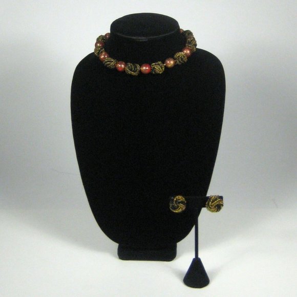 Kramer Signed Set 3 Necklace Clip On Earrings 15 In VTG 60s 50s Beaded Goldtone - Picture 1 of 12